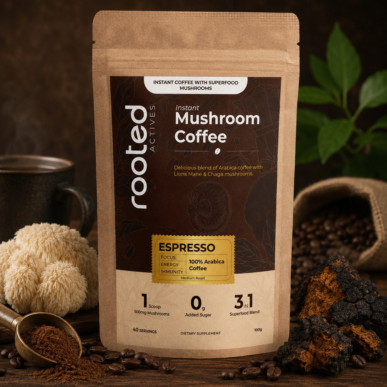 Mushroom Coffee | Lion's Mane & Chaga | Espresso Flavour