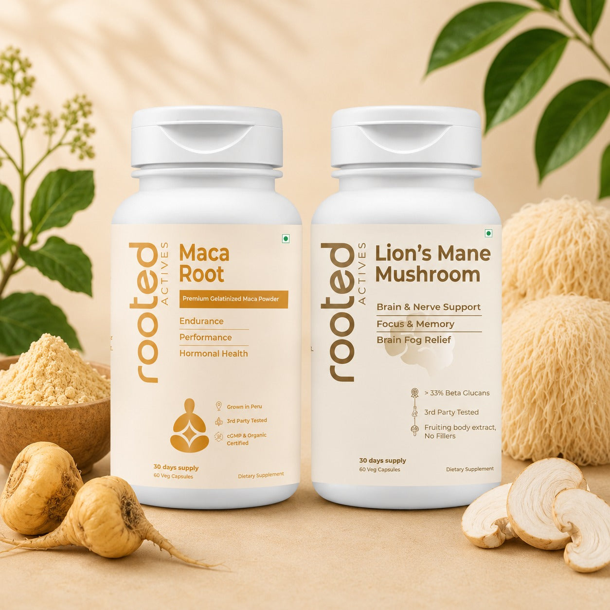 Lion's Mane & Maca Root Bundle Brain Power + Sustained Energy + Natural Vitality