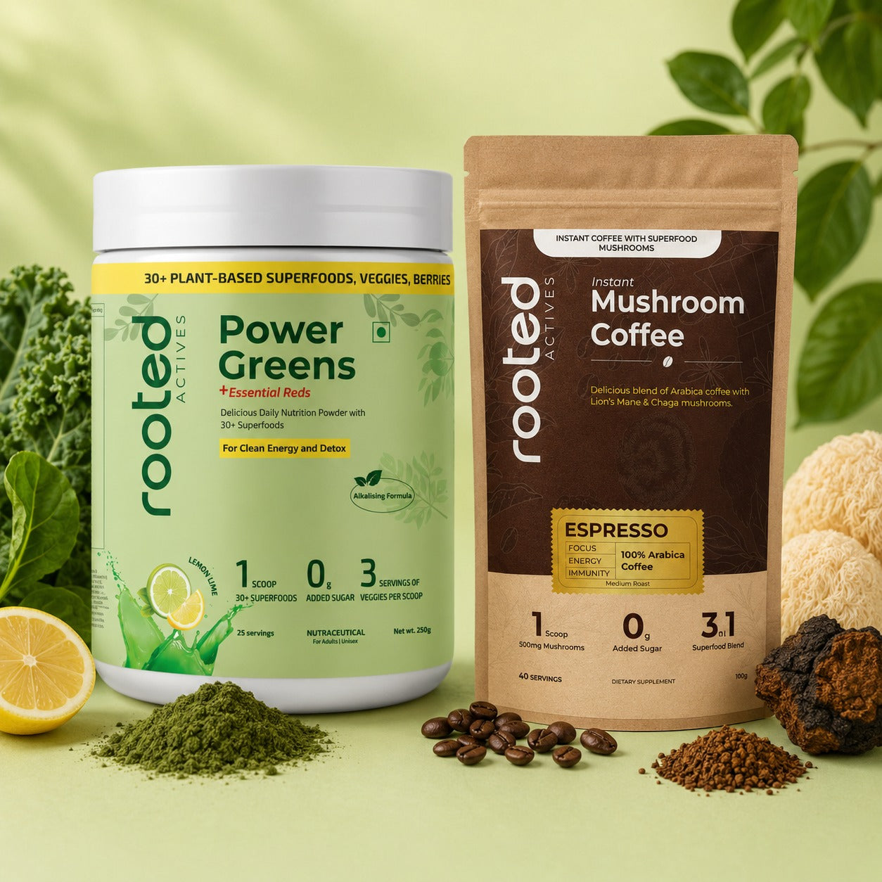 Power Greens & Mushroom Coffee Bundle Complete Daily Wellness + Mental Clarity